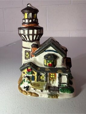 Vintage 2004 Christmas Village Victorian Half Timber Lighthouse Ceramic HO Scale